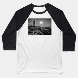 B&W of Iconic Lighthouse at Peggys Cove, Nova Scotia Baseball T-Shirt